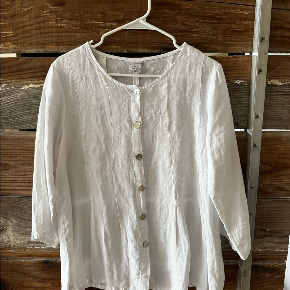 White Linen Button-Front Top